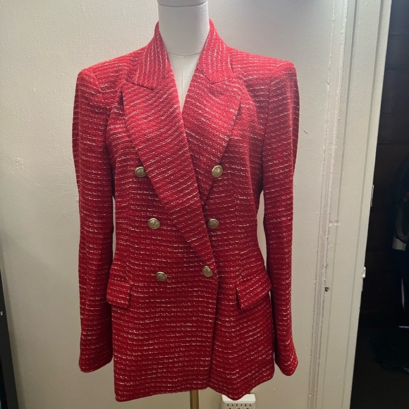 Zara Elegant Red Textured Double-Breasted Women's Blazer Size L - Picture 2 of 7